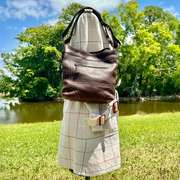 COACH Chelsea Laced Fringe.Duffle Distressed Pebble Leather Chestnut Brown 10399 - Picture 4 of 16